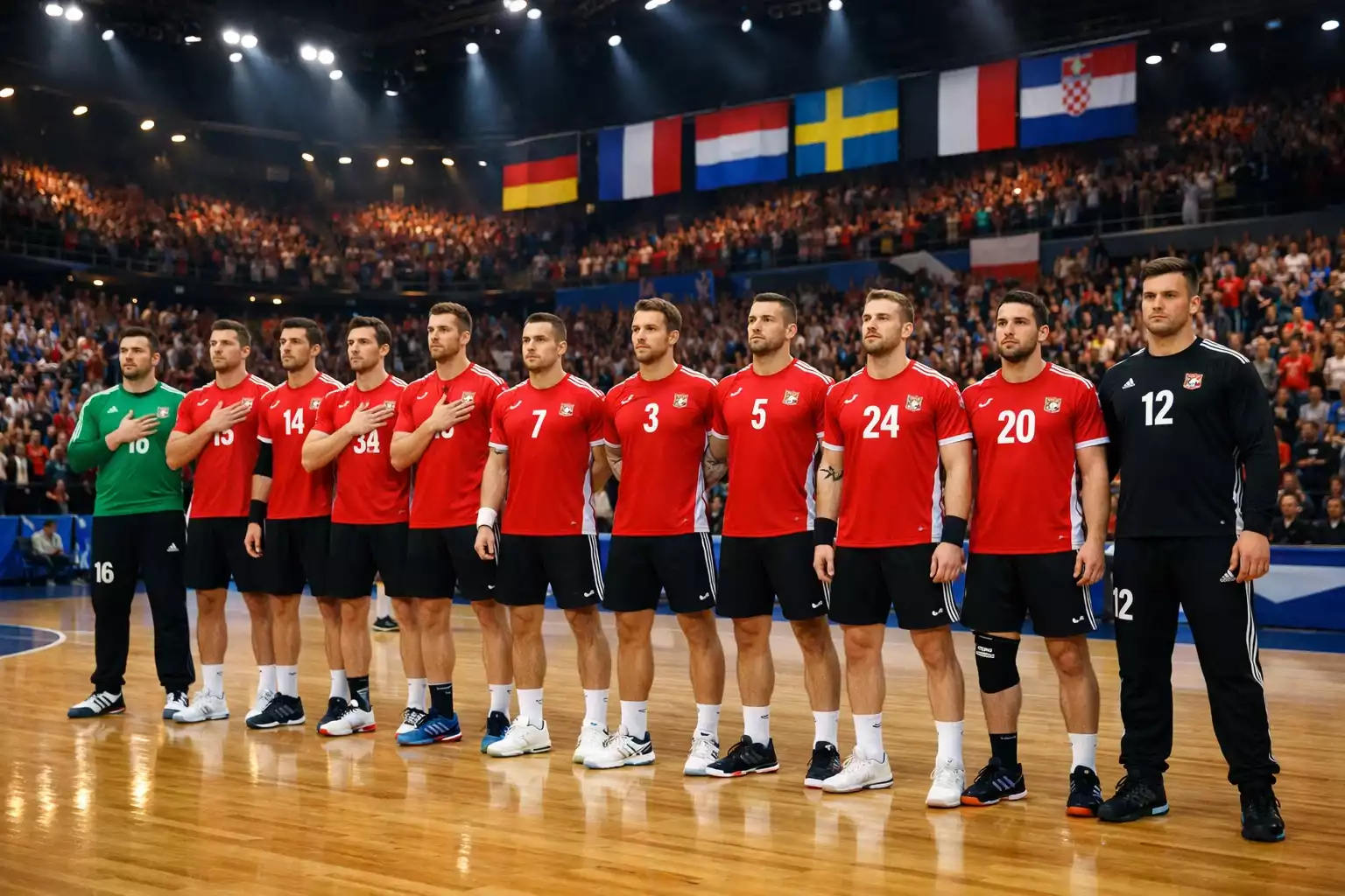 Handball-Nationalmannschaft bei einem WM-Turnier