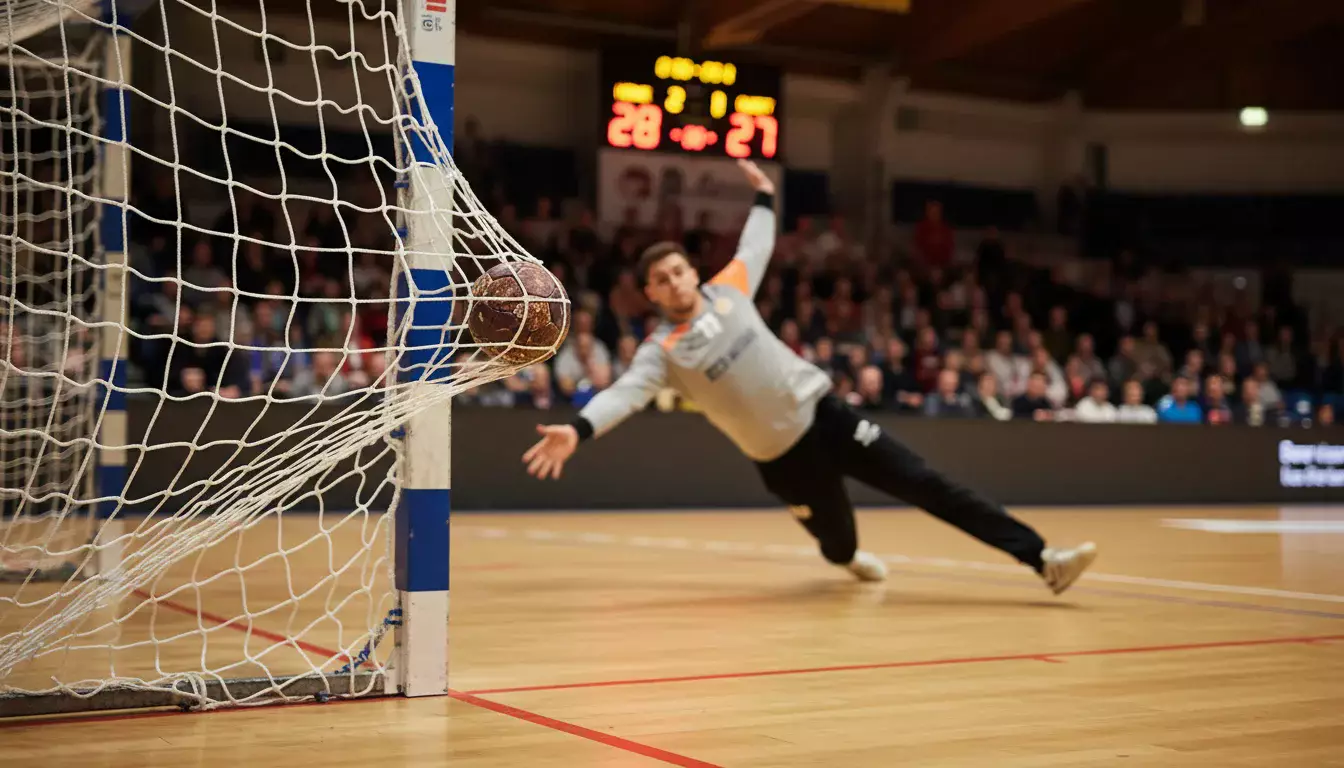 Handballspiel mit hoher Torzahl – Anzeigetafel in der Halle